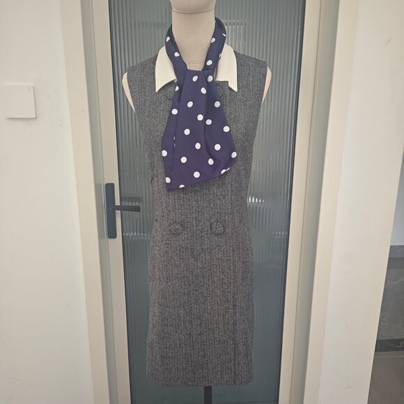 Self-Portrait Grey Herringbone Scarf Detail Mini Dress in a wool blend material - Picture 2 of 10